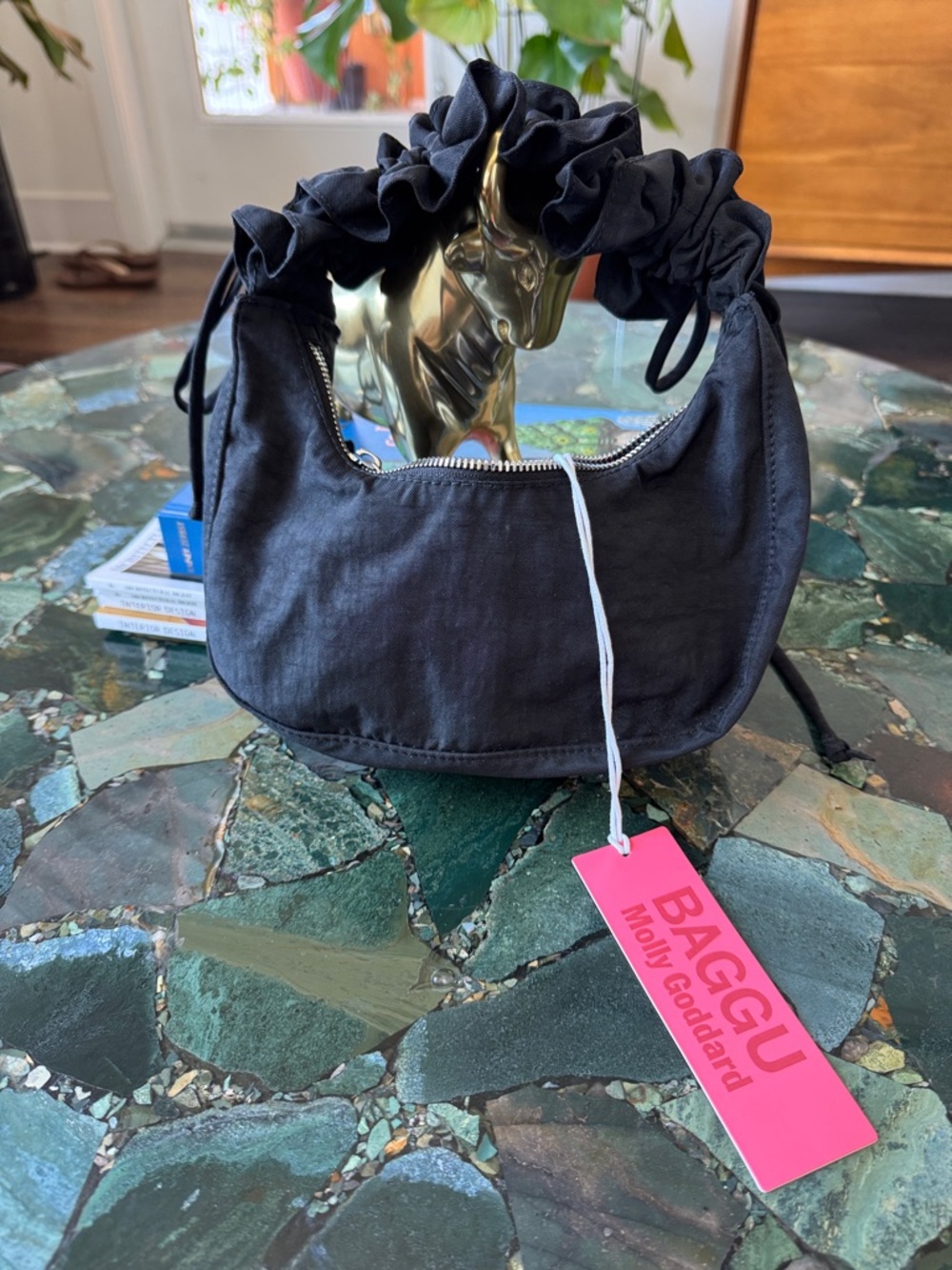 BAGGU X Molly Goddard - Black Scrunch-Handle mini crescent bag
